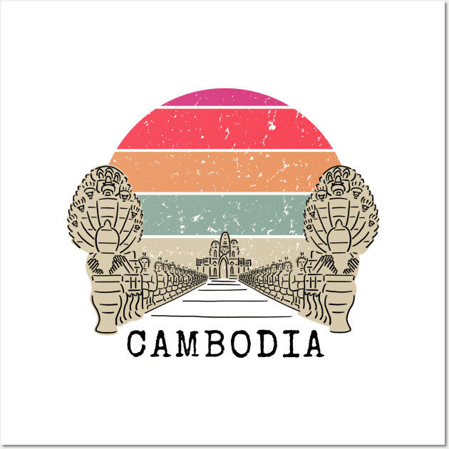 Angkor Thom Majesty: Cambodia's Ancient Wonder -- Vintage Edition Red Wall Art by CuteBotss